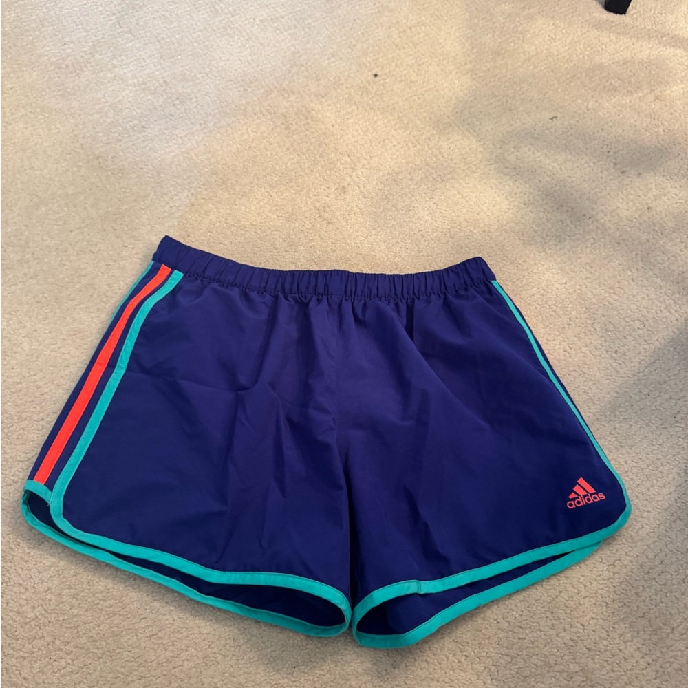Adidas Women's Navy Shorts with Teal and Red Accents